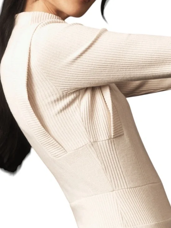 NWT Maeve by Anthropologie Strong Shoulder Ribbed Sweater Dress Ivory Size XXS - Picture 2 of 10